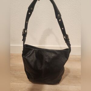 black leather Tignanello hobo-style shoulder bag